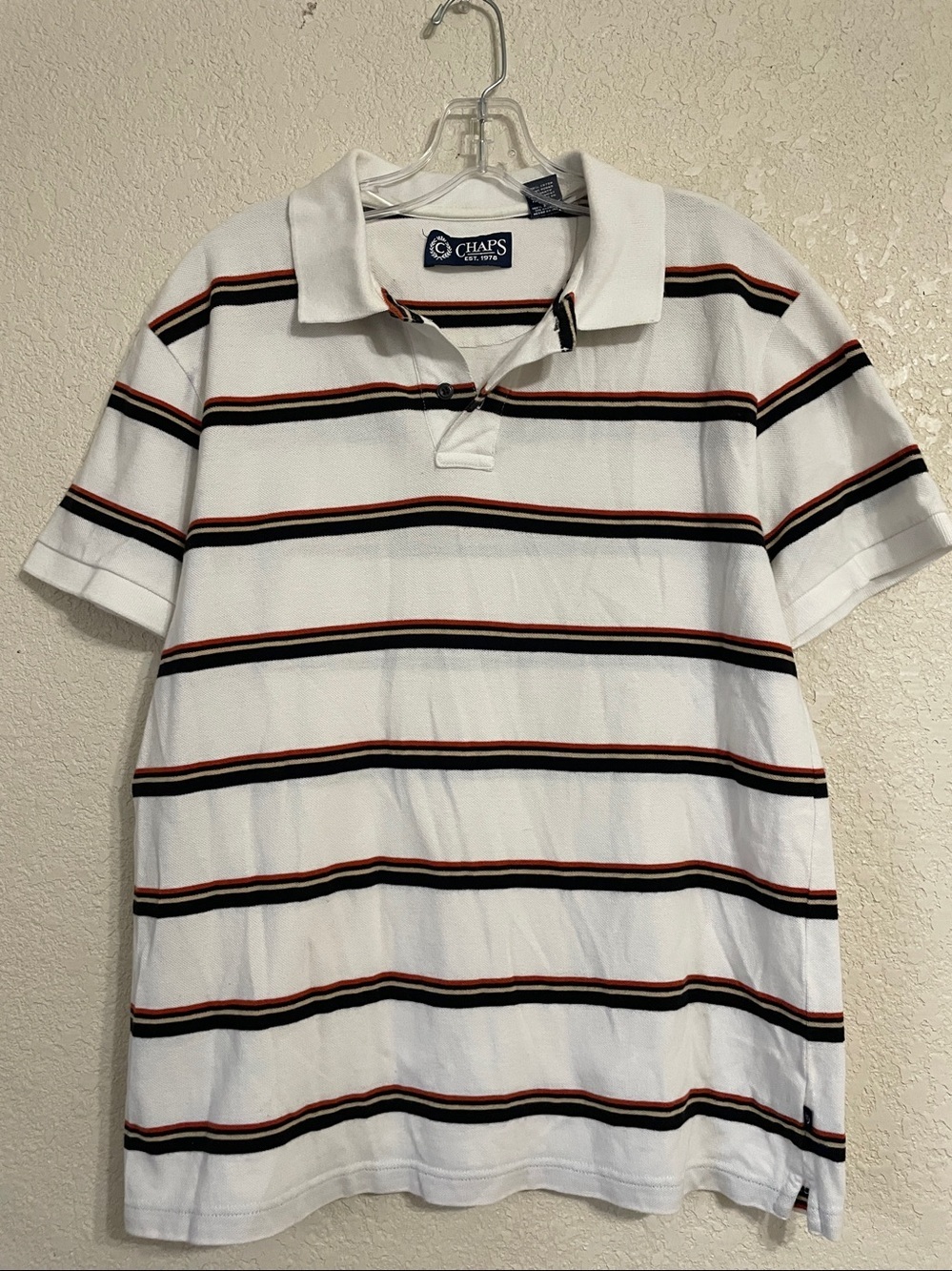 Chaps White Polo with Black and Red Stripe Detail